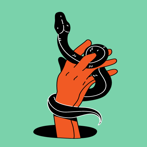 Illustration einer Hand mit Schlange – Motiv für Tarotkurs zur Symbolik und Transformation.